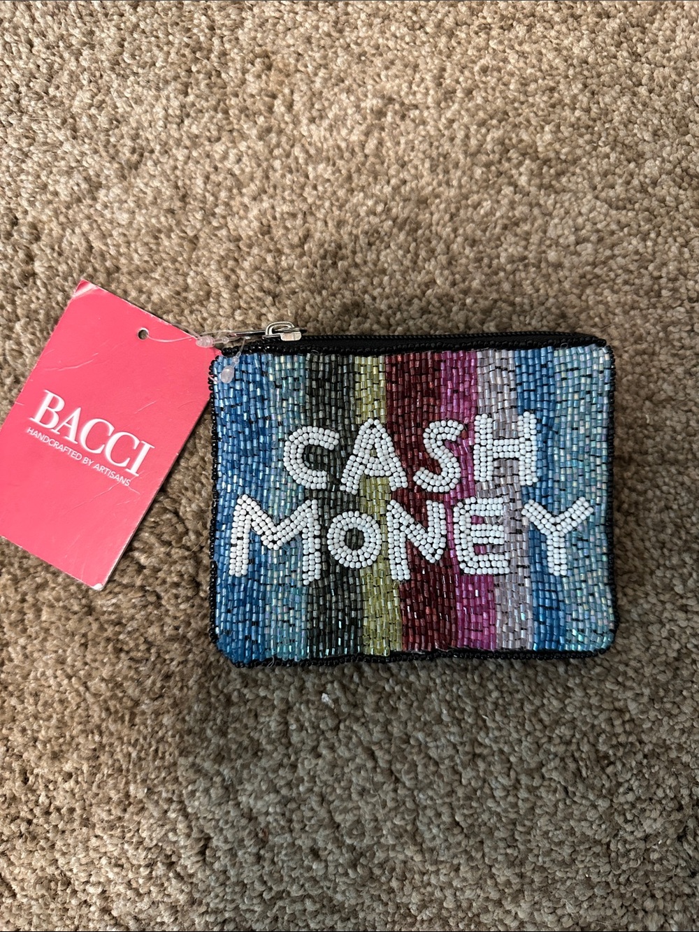 BACCI Multicolor Beaded 'Cash Money' Zip Pouch - Blue/Green/Purple Stripe